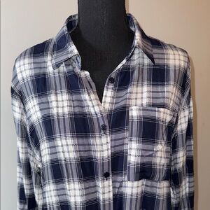 Passport Navy and White Plaid Blouse